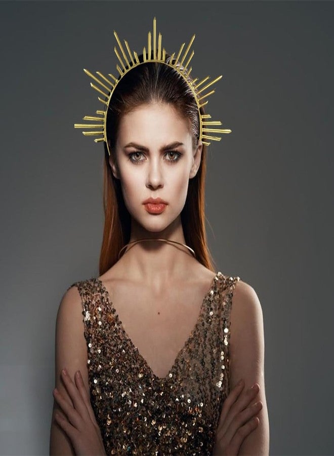 CABODYALS 2Pcs Gold Silver Sun Goddess Halo Crown Renfaire Sunburst Zip Tie Spikes Angel Celestial Headband Renaissance Cosplay Costume Headpiece Hair Bands for Women Halloween Wedding Hair Accessory - Image 4